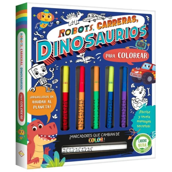 robots, carreras y dinosaurios para colorear