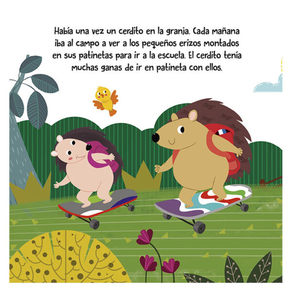 Cuento el cerdito y la patineta morada